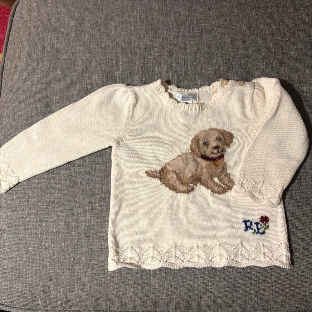 Ralph Lauren cream puppy Knit Sweater girls 18 months